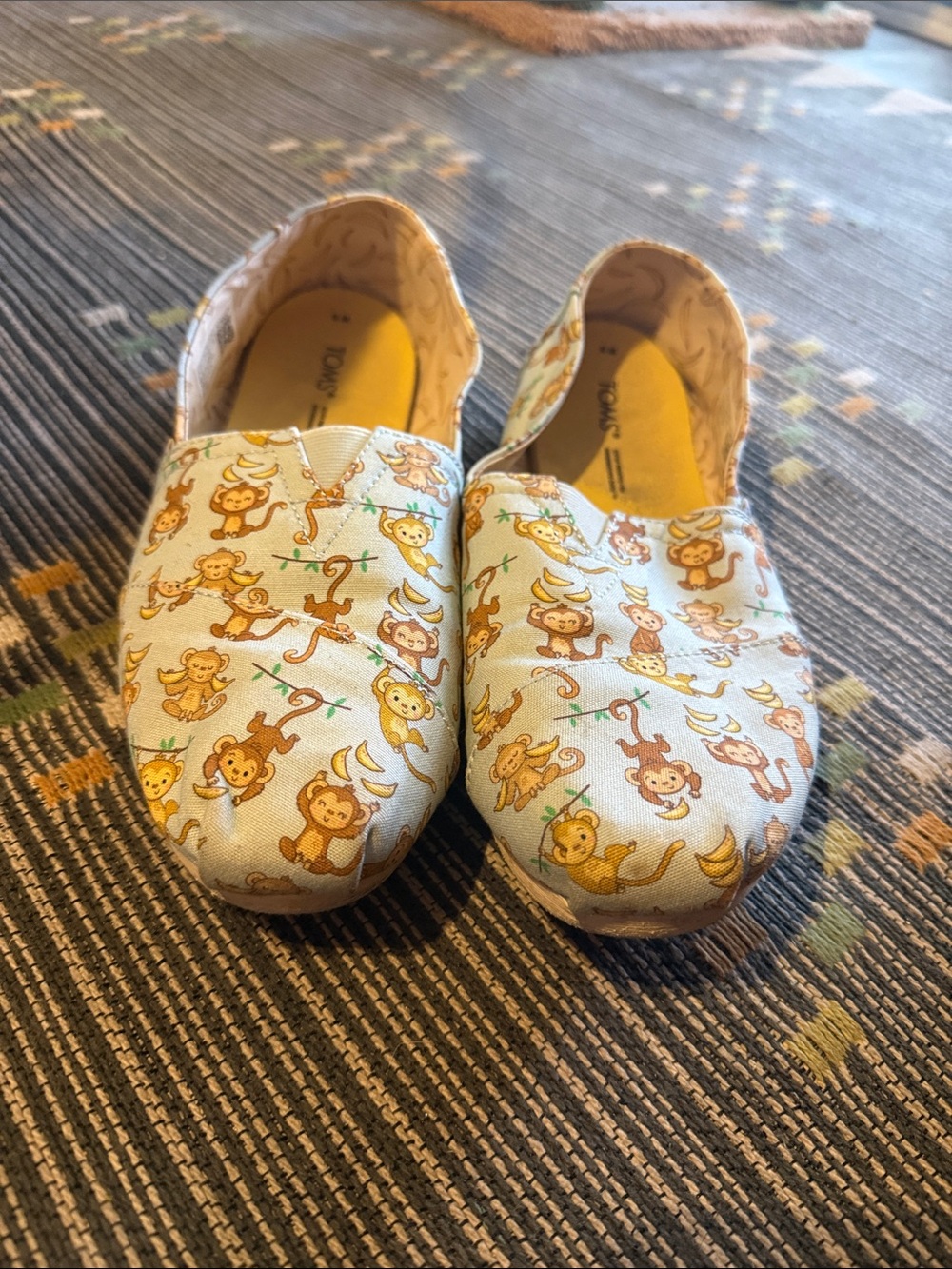 Toms Monkey Print Canvas Flats in Cream and Yellow